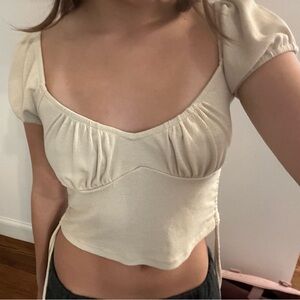Cream Puff Sleeve Crop Blouse Top